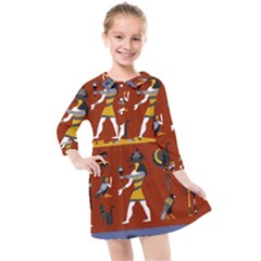 Ancient Egyptian Religion Seamless Pattern Kids  Quarter Sleeve Shirt Dress by Hannah976