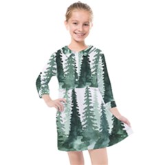 Tree Watercolor Painting Pine Forest Kids  Quarter Sleeve Shirt Dress by Hannah976