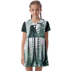 Tree Watercolor Painting Pine Forest Kids  Asymmetric Collar Dress by Hannah976