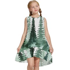 Tree Watercolor Painting Pine Forest Kids  Frill Swing Dress by Hannah976