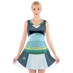 Illustration Ufo Alien  Unidentified Flying Object V-neck Sleeveless Dress by Sarkoni