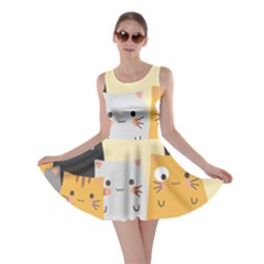 Seamless Pattern Cute Cat Cartoons Skater Dress by Bedest