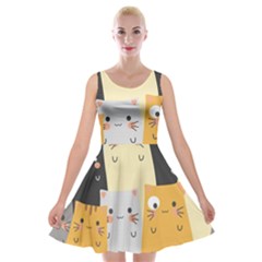 Seamless Pattern Cute Cat Cartoons Velvet Skater Dress by Bedest