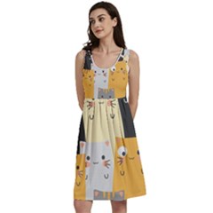 Seamless Pattern Cute Cat Cartoons Classic Skater Dress by Bedest