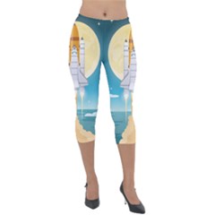 Space Exploration Illustration Lightweight Velour Capri Leggings  by Bedest