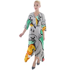 Mouse Cheese Tail Rat Mice Hole Quarter Sleeve Wrap Front Maxi Dress by Sarkoni