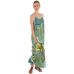 Fish Hook Worm Bait Water Hobby Cami Maxi Ruffle Chiffon Dress by Sarkoni