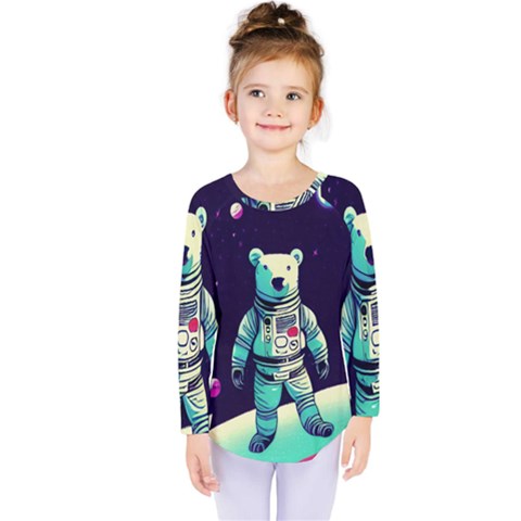 Bear Astronaut Futuristic Kids  Long Sleeve T-shirt by Bedest