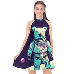 Bear Astronaut Futuristic Halter Neckline Chiffon Dress  by Bedest