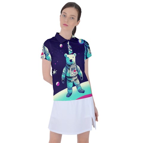 Bear Astronaut Futuristic Women s Polo T-shirt by Bedest