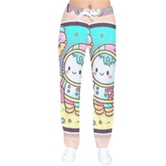 Boy Astronaut Cotton Candy Women Velvet Drawstring Pants by Bedest