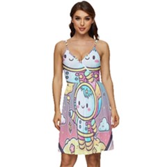 Boy Astronaut Cotton Candy V-neck Pocket Summer Dress  by Bedest