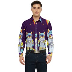 Cat Astronaut Space Retro Universe Men s Long Sleeve  Shirt by Bedest