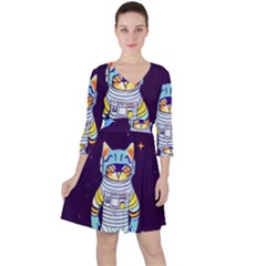 Cat Astronaut Space Retro Universe Quarter Sleeve Ruffle Waist Dress by Bedest