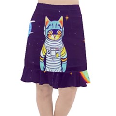 Cat Astronaut Space Retro Universe Fishtail Chiffon Skirt by Bedest