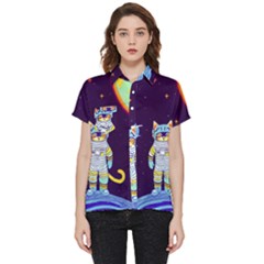 Cat Astronaut Space Retro Universe Short Sleeve Pocket Shirt by Bedest