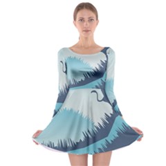 Swan Flying Bird Wings Waves Grass Long Sleeve Skater Dress by Bedest