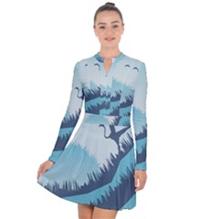 Swan Flying Bird Wings Waves Grass Long Sleeve Panel Dress by Bedest