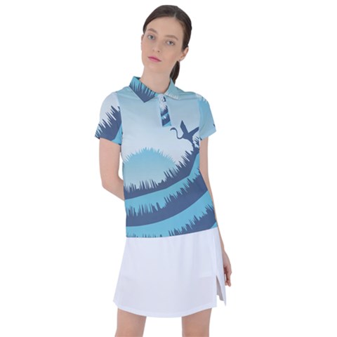 Swan Flying Bird Wings Waves Grass Women s Polo T-shirt by Bedest