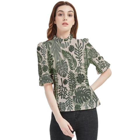 Plants Leaves Boho Botany Foliage Frill Neck Blouse by Bedest