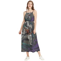 Illustration Astronaut Cosmonaut Paying Skateboard Sport Space With Astronaut Suit Boho Sleeveless Summer Dress by Ndabl3x