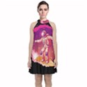 Astronaut Spacesuit Standing Surfboard Surfing Milky Way Stars Velvet Halter Neckline Dress  View1