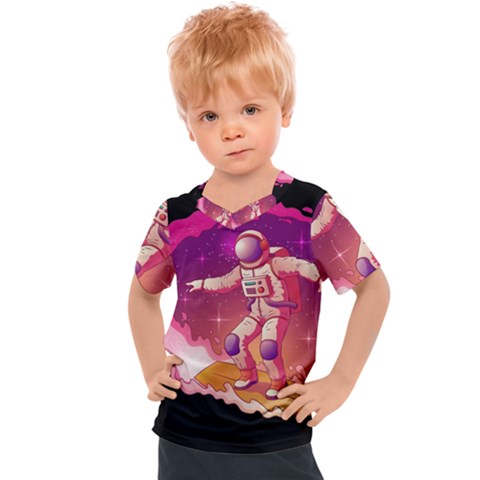 Astronaut Spacesuit Standing Surfboard Surfing Milky Way Stars Kids  Sports T-shirt by Ndabl3x