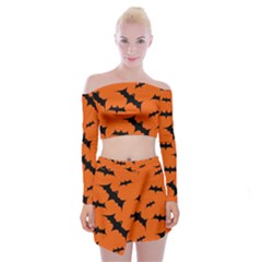 Halloween Card With Bats Flying Pattern Off Shoulder Top With Mini Skirt Set by Hannah976