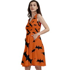 Halloween Card With Bats Flying Pattern Sleeveless V-neck Skater Dress With Pockets by Hannah976