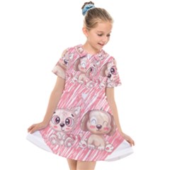 Paw Dog Pet Puppy Canine Cute Kids  Short Sleeve Shirt Dress by Sarkoni