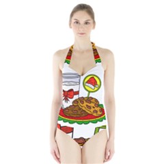 Milk Cookies Christmas Holidays Halter Swimsuit by Sarkoni