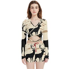 Deer Wildlife Velvet Wrap Crop Top And Shorts Set by Sarkoni