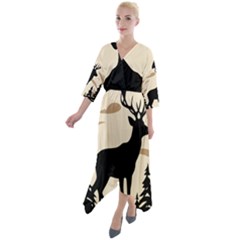 Deer Wildlife Quarter Sleeve Wrap Front Maxi Dress by Sarkoni