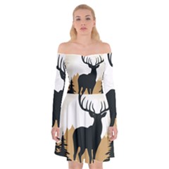 Deer Wildlife Nature Off Shoulder Skater Dress by Sarkoni