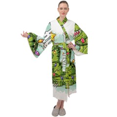 Dinosaur T-rex Dino Tyrannasaurus Maxi Velvet Kimono by Sarkoni