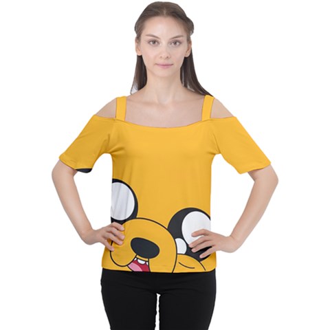 Adventure Time Cartoon Face Funny Happy Toon Cutout Shoulder T-shirt by Bedest