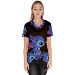 Stitch Love Cartoon Cute Space Women s V-neck Scrub Top by Bedest