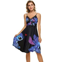 Stitch Love Cartoon Cute Space Sleeveless Tie Front Chiffon Dress by Bedest