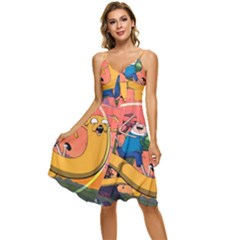 Finn And Jake Adventure Time Bmo Cartoon Sleeveless Tie Front Chiffon Dress by Bedest