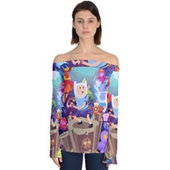 Cartoon Adventure Time Finn Princess Bubblegum Lumpy Space Off Shoulder Long Sleeve Top by Bedest