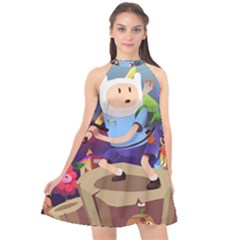 Cartoon Adventure Time Finn Princess Bubblegum Lumpy Space Halter Neckline Chiffon Dress  by Bedest