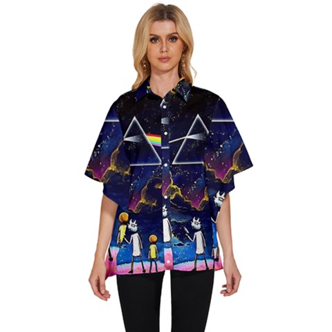 Trippy Kit Rick And Morty Galaxy Pink Floyd Women s Batwing Button Up Shirt by Bedest