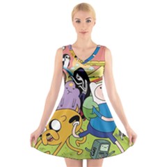 Adventure Time Finn  Jake V-neck Sleeveless Dress by Bedest