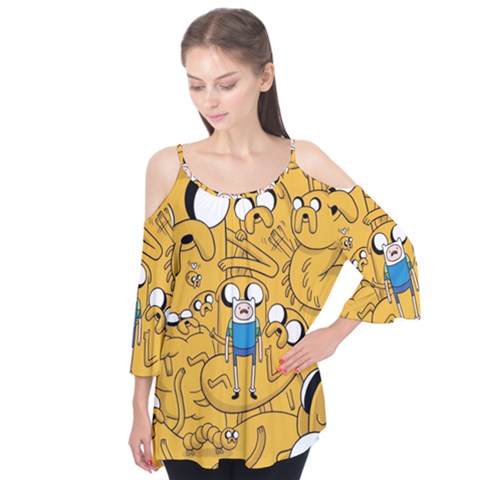 Adventure Time Finn Jake Cartoon Flutter Sleeve T-shirt  by Bedest