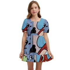 Graffiti Monster Street Theme Kids  Short Sleeve Dolly Dress by Bedest