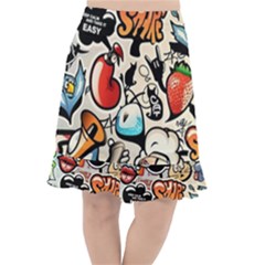 Comical Words Animals Comic Omics Crazy Graffiti Fishtail Chiffon Skirt by Bedest