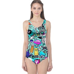 Graffiti Pop Art Crazy Retro One Piece Swimsuit by Bedest