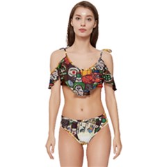 Graffiti Go Art Ruffle Edge Tie Up Bikini Set	 by Bedest