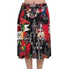 Graffiti Tatoo Skate Art Boom Velvet Flared Midi Skirt by Bedest