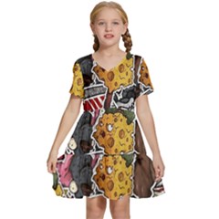 Stickerbomb Crazy Graffiti Graphite Monster Kids  Short Sleeve Tiered Mini Dress by Bedest